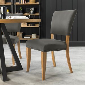 2003-09U-DGY INDUS RUSTIC OAK UPHOLSTERED CHAIR - DARK GREY FABRIC (PAIR)