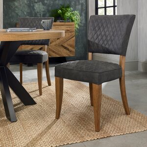 Logan Rustic Oak Uph Chair With Diamond Stitched Back & Seat - Dark Grey Fabric (Pair)