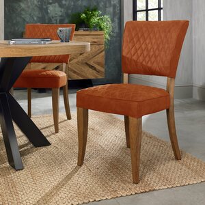 Logan Rustic Oak Uph Chair With Diamond Stitched Back & Velvet (Pair)Seat - Rust Velluto