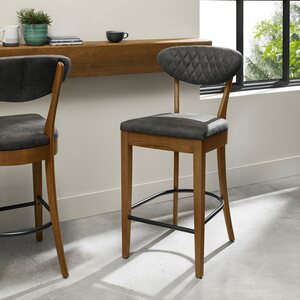 Margot Rustic Oak Uph Barstool - Dark Grey Fabric (Pair)