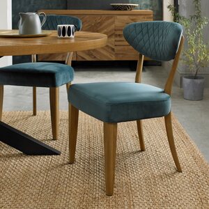 Rustic Oak Chair - Azure Velvet (Pair)