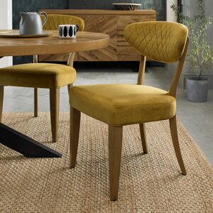 Rustic Oak Chair - Dark Mustard Velvet (Pair)