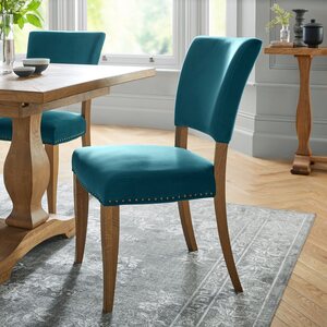 5680-09U-VGN RUSTIC OAK UPH CHAIR - SEA GREEN VELVET FABRIC (PAIR)