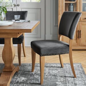 5680-09U-VGU RUSTIC OAK UPH CHAIR - GUN METAL VELVET FABRIC (PAIR)