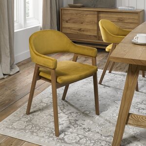 6049-09UA-VMU RUSTIC OAK UPHOLSTERED ARM CHAIR IN MUSTARD VELLUTO VELVET (PAIR)