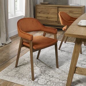 6049-09UA-VRU CAMDEN RUSTIC OAK UPHOLSTERED ARM CHAIR IN RUST VELLUTO VELVET (PAIR)