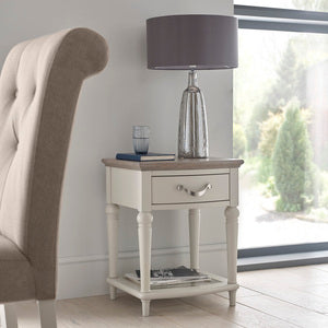 6290-04 MONTREUX GREY WASHED OAK & SOFT GREY LAMP TABLE WITH DRAWER
