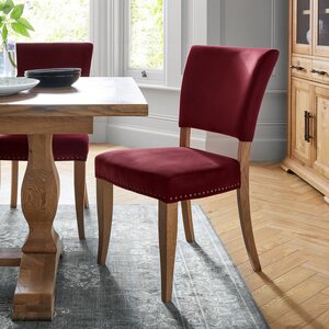 Rustic Oak Uph Chair - Crimson Velvet Fabric (Pair)
