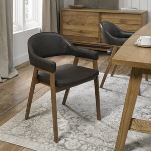 Rustic Oak Upholstered Arm Chair In Old West Vintage Bonded Leather (Pair)