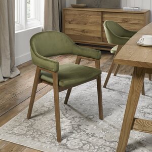 Rustic Oak Upholstered Arm Chair In Cedar Velluto Velvet (Pair)
