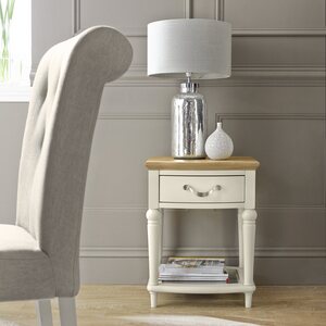 Pale Oak & Antique White Lamp Table With Drawer