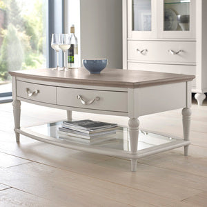 Grey Washed Oak & Soft Grey Coffee Table With Drawers