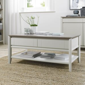 Grey Washed Oak & Soft Grey Coffee Table With Drawer